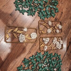 Elegant Gold and Green Floral Wall Decor Set